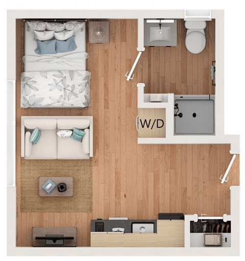 Floor plan for studio, 1 bath, 299 sqft